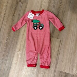 Red Striped Kids One Piece with Truck Design